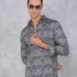 Crimsoune Club Grey Cotton Slim fit Floral Shirts-picture-21