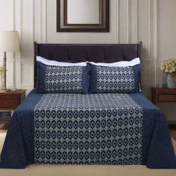 Shahenaz Navy Blue 120 TC Cotton Rahat Double Bedsheet with 2 Pillow Covers image 1