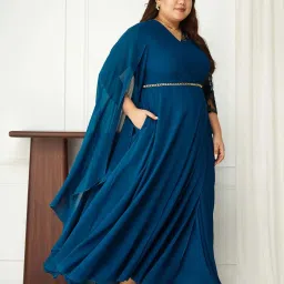 Miss Chase A+ Blue Self Design A-Line Dress image 1