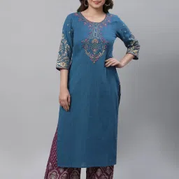 Aurelia Ink Blue Embroidered Straight Kurta image 1