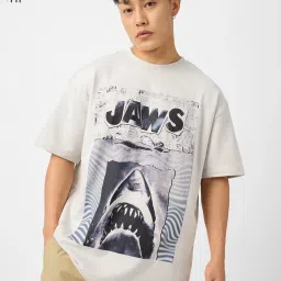 The Souled Store Monochrome Cotton Loose Fit Printed T-Shirt image 1