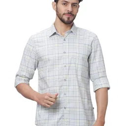 Parx Cloud Grey Cotton Slim Fit Checks Shirt image 1