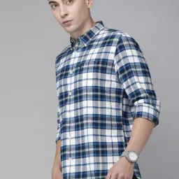 The Bear House White Cotton Slim Fit Checks Shirt-image-35