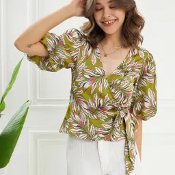 KASSUALLY Green Printed Top image 1