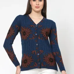 Kalt Teal Acrylic Floral Sweaters-picture-42