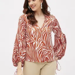 Kibo Brown Crepe Print Tops image 1
