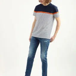 United Colors of Benetton Ocean Blue Cotton Slim Tapered Fit Distressed Jeans image 5