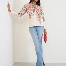 Styli Off White Synthetic Regular Fit Floral Print Shirt-image-66