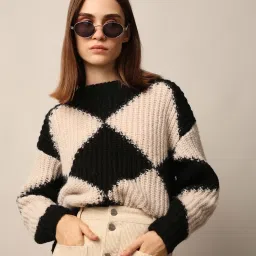 Only Black & Off White Self Design Pullover image 1