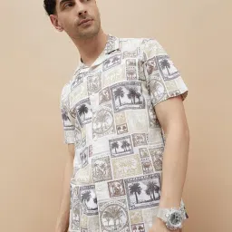 Code by Lifestyle Beige Cotton Regular Fit Printed Shirt image 1