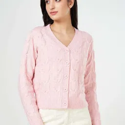 Honey by Pantaloons Pink Self Design Cardigan image 1