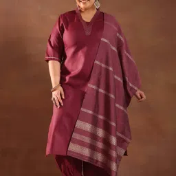 Extra Love By Libas Maroon Plain Kurta Salwar with Dupatta image 1