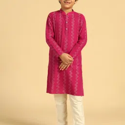 KISAH Boys Pink Cotton Embroidered Kurta image 1