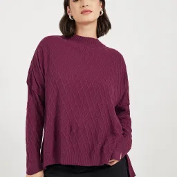 Styli Magenta Acrylic Straight Self Design Sweaters image 1