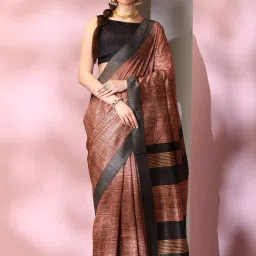 Saree Mall Beige Printed Saree With Unstitched Blouse image 1