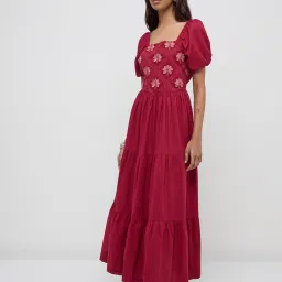 Bombay Paisley by Westside Wine Floral Embroidered Cotton Tiered Dress image 1