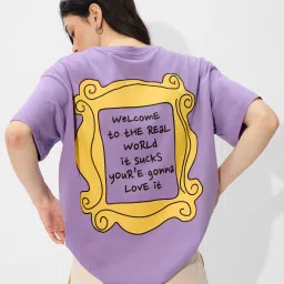 The Souled Store Lavender Loose fit Cotton Print T-shirts image 1