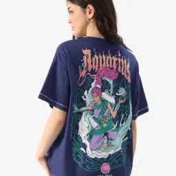 The Souled Store Navy Blue Loose fit Cotton Print T-shirts image 1