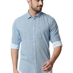 Basics Swedish Blue Cotton Slim Fit Printed Shirt image 1
