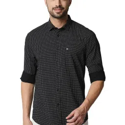Basics Anthracite Black Cotton Slim Fit Printed Shirt image 1