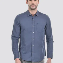 NUMERO UNO Powder Blue Cotton Linen Regular Fit Solid Full Sleeve Shirt image 1