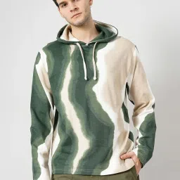 celio celio* Olive Regular Fit Tie - Dye Cotton Hooded Sweatshirt image 1