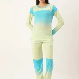 Clt.s Green & Blue Cotton Color-Block T-Shirt Joggers Set image 1