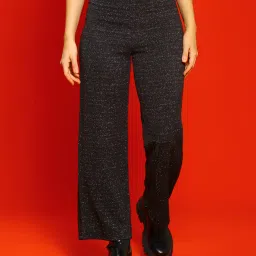 Sera Black Textured Regular Fit High Rise Trousers image 1