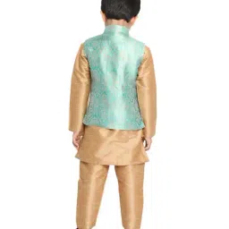 VASTRAMAY Kids Green Self Pattern Kurta Set image 2