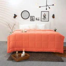 Spaces Silkysoy Solid Orange & Gray 90 GSM Microfibre Double Bed Quilt-picture-48