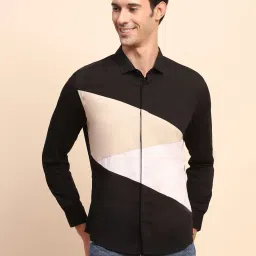 Camla Black Cotton Regular Fit Colorblock Shirt image 1