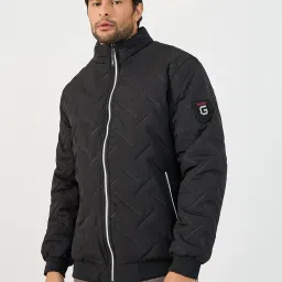 Styli Black Polyester Stand Collar Printed Jackets image 1