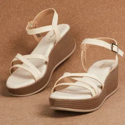 Ginger by Lifestyle Women's Beige Ankle Strap Wedges image 1