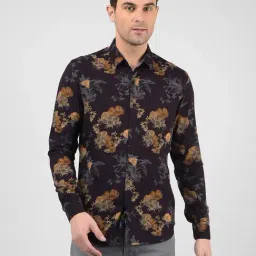 Numero Uno Black Slim Fit Floral Print Shirt-picture-18