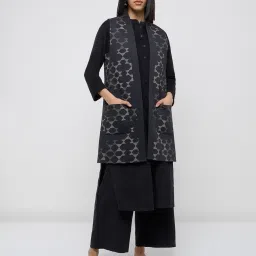 Utsa by Westside Black Geometric Design Quilted Cotton Jacket image 1