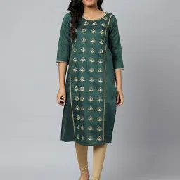 Aurelia Green Regular Fit Solid Kurta image 1