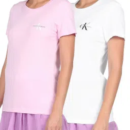 calvin klein jeans Calvin Klein Bright White & Bella Logo Slim Fit T-Shirt - Pack of 2 image 1