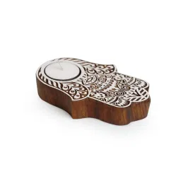 ExclusiveLane Hand-Carved Block Tea-Light Holder In Sheesham Wood image 2