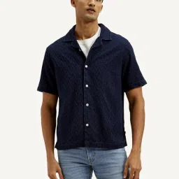 Levi's Navy Cotton Relaxed Fit Self Pattern Shirt image 1