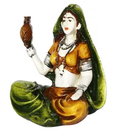 eCraftIndia Colorful Rajasthani Lady Playing Musical Instrument Handcrafted Decorative Polyresin Showpiece image 5
