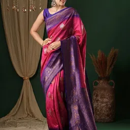 Saree Mall Pink Woven Sarees With Unstitched Blouse image 1