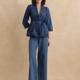 RAREISM Blue Cotton Solid Long Sleeves Jacket image 5