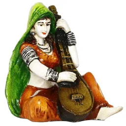 eCraftIndia Colorful Rajasthani Lady Playing Sitar Handcrafted Decorative Polyresin Showpiece image 3