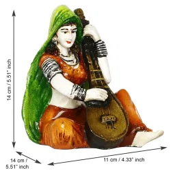 eCraftIndia Colorful Rajasthani Lady Playing Sitar Handcrafted Decorative Polyresin Showpiece image 4