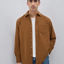 WES Casuals by Westside Tan Relaxed-Fit Corduroy Cotton Shirt image 1