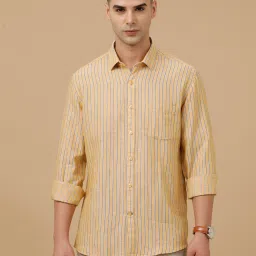 Linen Club Yellow Linen Blend Slim fit Stripes casual shirts image 1