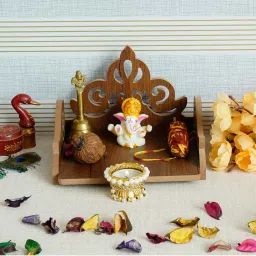 eCraftIndia Carved Design Laminated Wood Pooja Temple/Mandir image 1