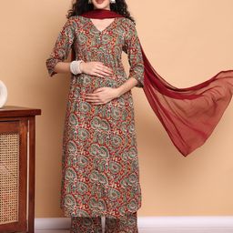 Secret Wish Paisley Cotton Maternity Kurta with Trouser and Dupatta-picture-34