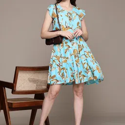 Label Ritu Kumar Floral Print Flutter Sleeve Drop-Waist Dress-picture-20