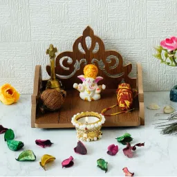 eCraftIndia Carved Design Laminated Wood Pooja Temple/Mandir image 2